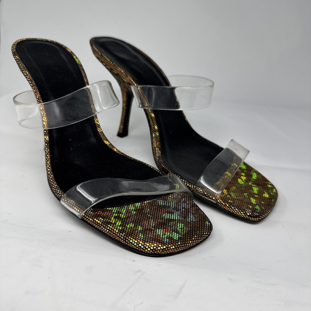 By Far Women's Gold Clara Two-Band‎ Metallic Slide Sandal Shoes Size 38